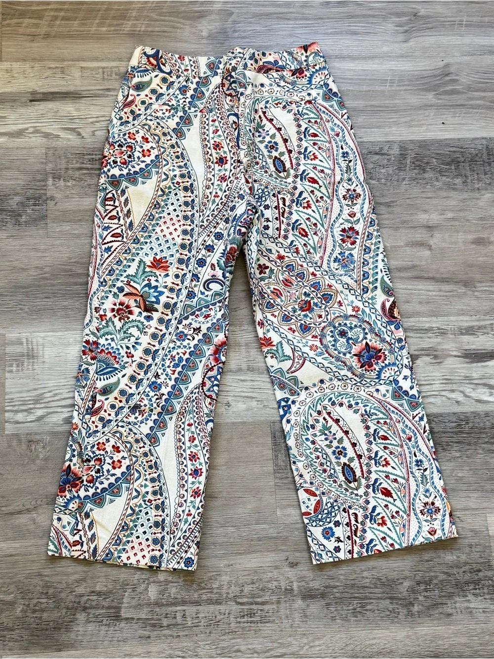 Sézane Martin Crop Paisley Cotton Linen Cropped Trousers Size 42 NWT